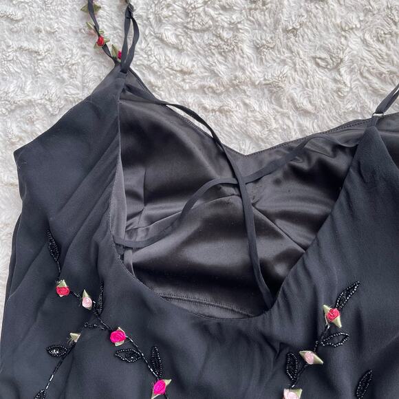 Cache silk rosette beaded slip dress prom gown ruffle formal cocktail floral M - Picture 8 of 16